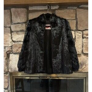 Vintage Genuine Mink Fur Coat American Mink Illon France Sz 11 Women Black Lined